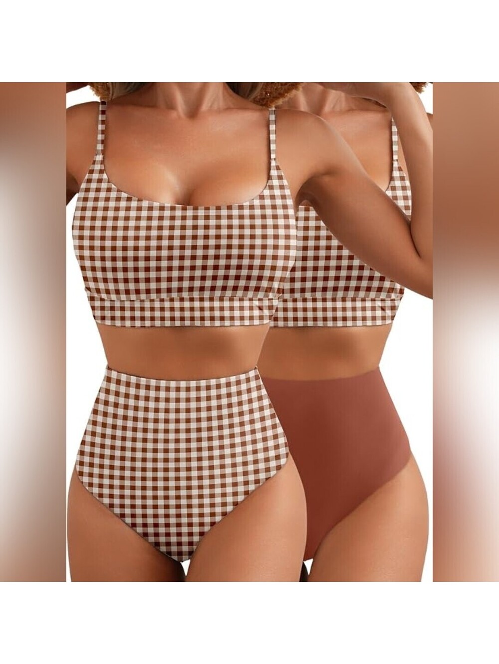 NWT Herseas 2 Pc Reversible High Waisted Botton Spaghetti Strap Top Swimsuit, M